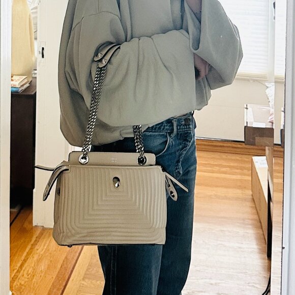 NEW: FENDI DotCom Click | Cream Lambskin Leather Satchel Bag with Chain Strap - Picture 6 of 9